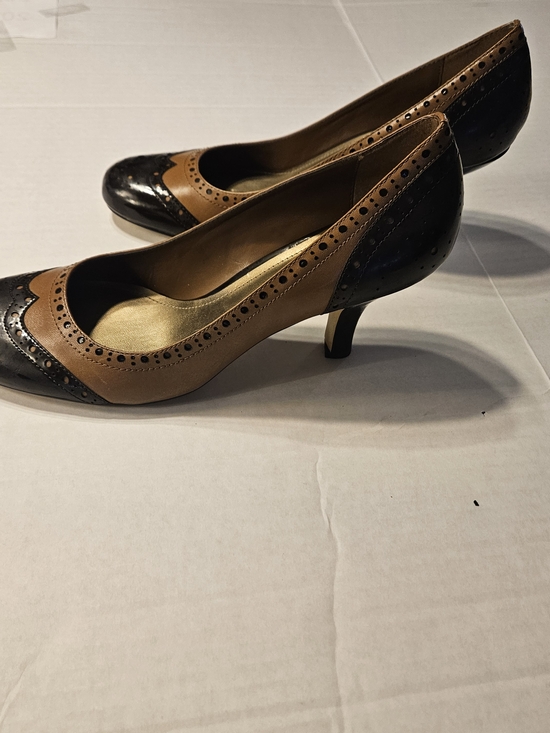 Stuart Weitzman Shoes - Franco Sarto Two-Tone Brown and Black Brogue Kitten Heels